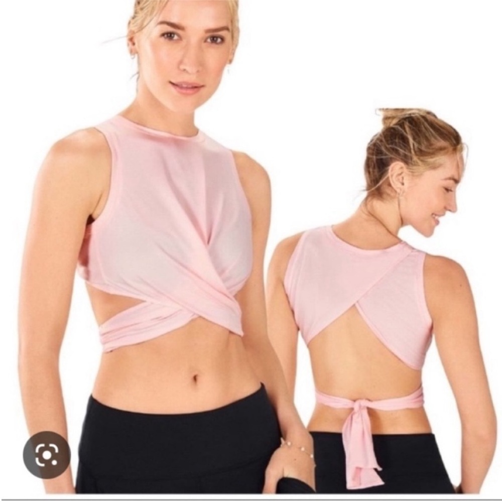 Fabletics Marissa Tie Up Tank Pink Crop Tie Front Open Back Athletic Top